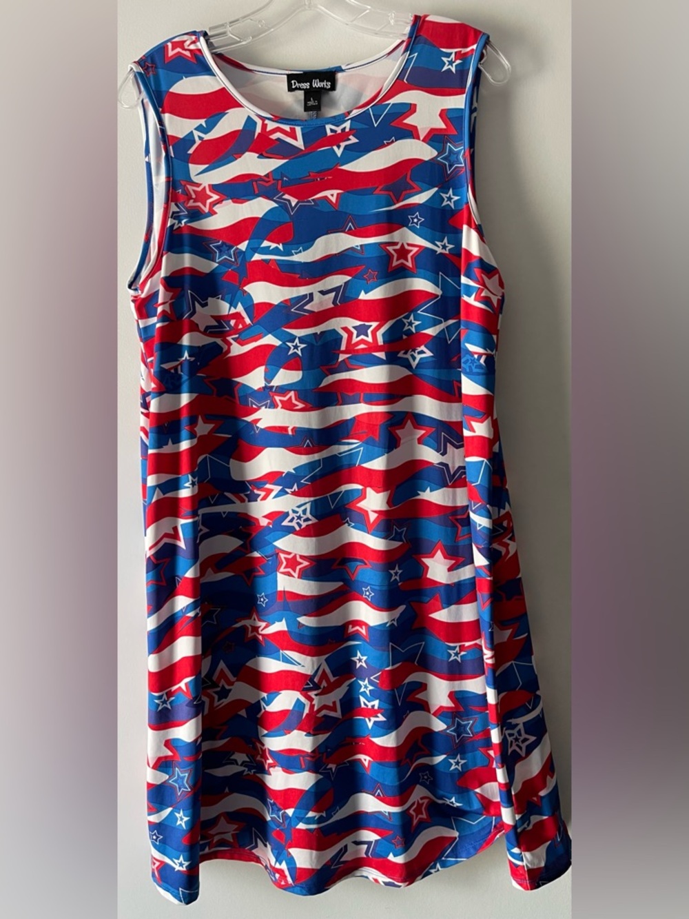 DRESS WORKS RED WHITE & BLUE TUNIC SHIFT A-LINE TENT DRESS - LADIES SIZE LARGE